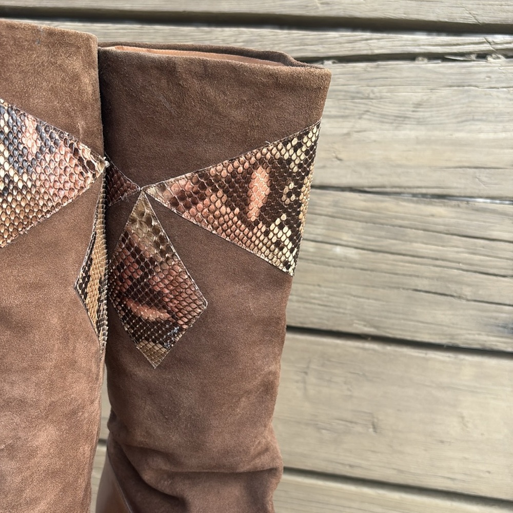 Vintage Brown Leather and Suede Boots Sz 8 - Picture 12 of 14